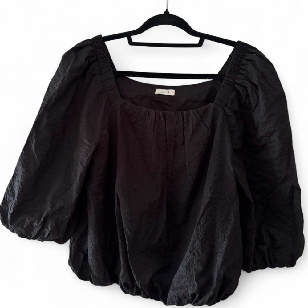 Black Puff Sleeve Square Neck Top - Women's